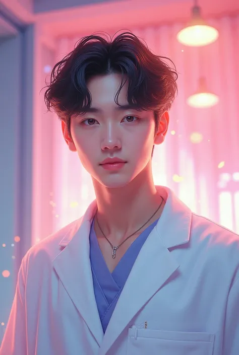 bts jeonjungkook is a doctor in a uniform and gown and he is handsome manly jjk jungkookbts fanart is the poster of a romantic comedy movie in fanart style 