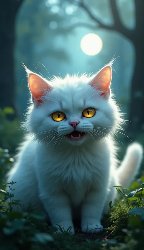 masterpiece、Highest quality, 超High resolution, (reality: 1.4), Cinema Lighting、Real、４K,(High resolution)、(8k)、(Very detailed)、(Beautiful details)、(Very detailed)、 (wallpaper)、Detailed face、Bright lighting、Professional Lighting、White fairy cat with angry ex...