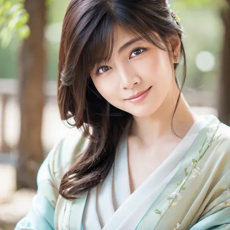 (nsfw:1.2)、(best quality,highres,ultra-detailed),((portrait )),1beautiful Japanese lady,beautiful detailed eyes,beautiful detailed lips,extremely detailed face,longeyelashes,soft smile,flowing hair,natural lighting, wearling japanese elegant Kimono,