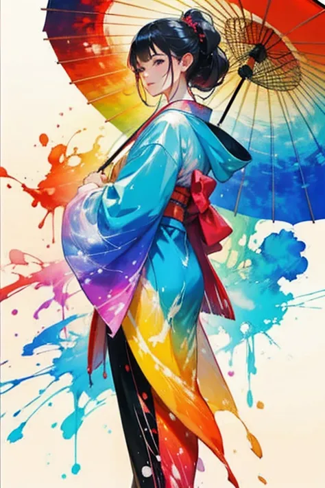 impasto、gradient mesh/digital painting、
oil、watercolor、vibrant colors、blurred colors、vivid、
（a kimono man walking along a countr...