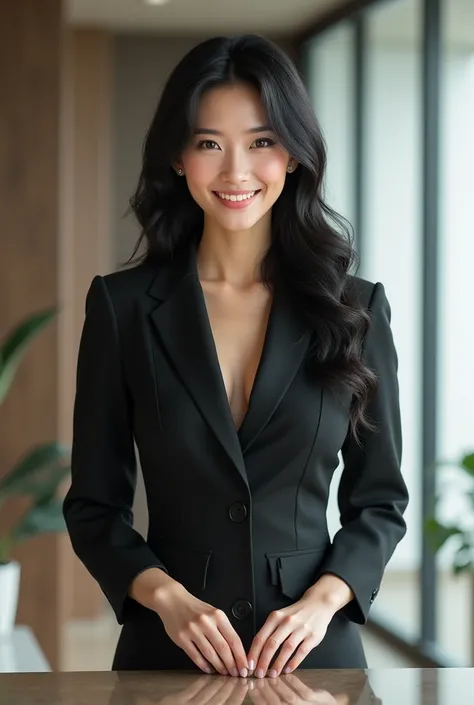 Japanese women　receptionist　suit　Black Hair　Beauty　Big Breasts