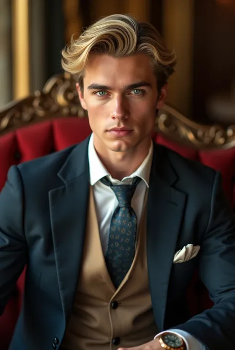 A young, rich, fair-skinned man with blonde hair.