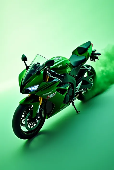 Photo of the Yamaha R6 with a green white background In motion 