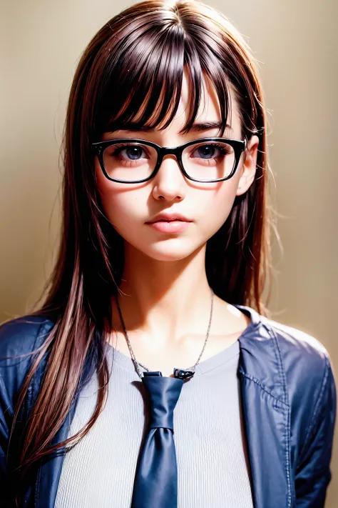 a cute petite girl wearing glasses, beautiful detailed eyes, beautiful detailed lips, extremely detailed eyes and face, long eyelashes, school uniform, shy expression, , (best quality,4k,8k,highres,masterpiece:1.2),ultra-detailed,(realistic,photorealistic,...