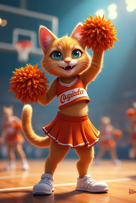 Basketball player cat and cheer leder