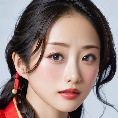 ((Highest quality)), ((masterpiece)), (detailed), （Perfect Face）、The woman is Satomi Ishihara, with black hair and wearing a red Communist uniform, who has become a member of the Chinese Communist Party, a woman for China, and pledges loyalty to the countr...