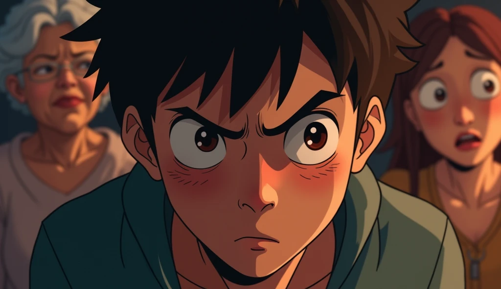 
In animation style 
A close-up shot of Sam’s face, capturing the tension in his eyes as he watches his friend hold the wallet. The expressions of his friends around him are filled with amusement and greed, their voices cheering and pushing for their frien...