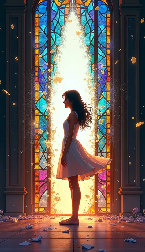 (masterpiece, top quality, best quality,official art, beautiful and aesthetic:1.2),(1girl:1.3), 1girl BREAK stained glass art, colored glass, lead lines, light transmission BREAK vibrant colors, intricate designs, luminous effects, spiritual ambiance