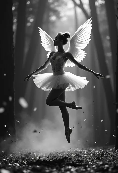 １ballerina, １８age、Front lighting、 HD Wallpaper, ,(((Curl up 1.5)))、(((Floating 20m in the air:1.5)))、 High Quality Wallpapers,High quality ballet costumes、Beautiful tutu、 (((Ink Painting,女性もInk Painting:1.5)))、In the forest、In the midst of rising dust、 mid...