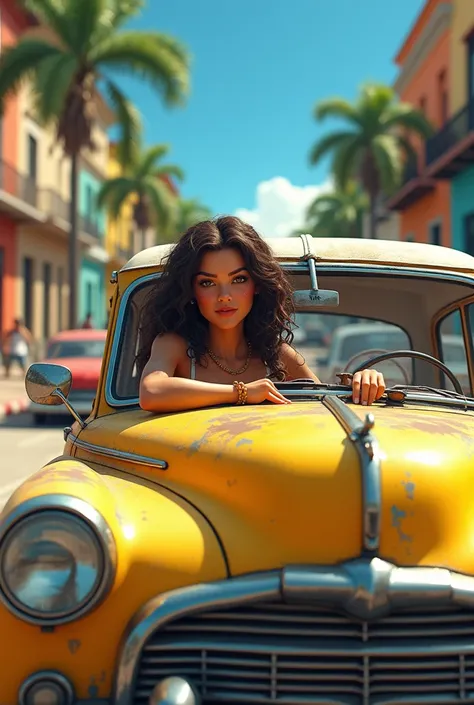 Jenny Ferlopes in a Lada in Cuba