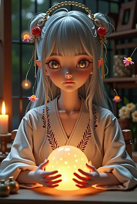 Fortune teller girl　cute　Ash-colored hair　Omi