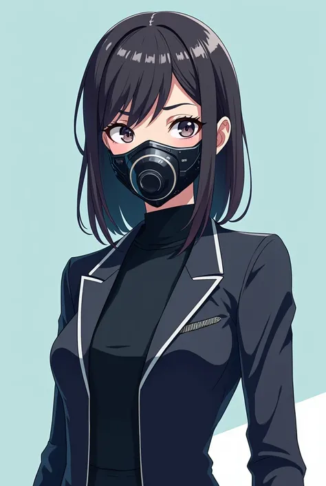 Modern Agent，Tech Mask，Anime woman，Anime style，full-body shot，Solid color background，front Photo