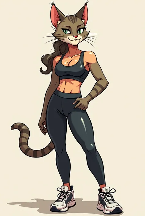 Image of a cat wearing gym clothes and looking sexy it is a female
