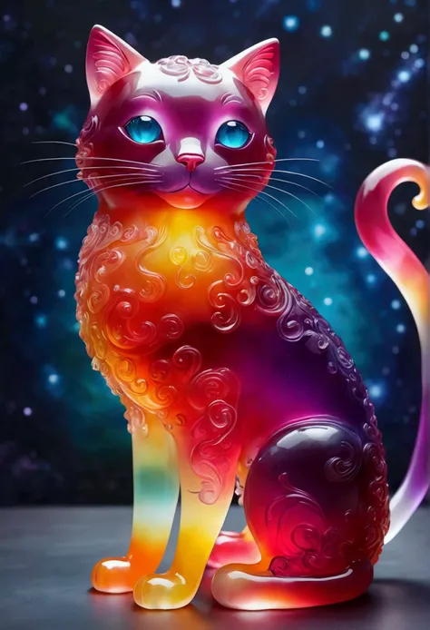 giant cat made of jelly, fantasy elements， colorful gradient (((masterpiece))), ((best quality)), ((intricate details)) (space b...