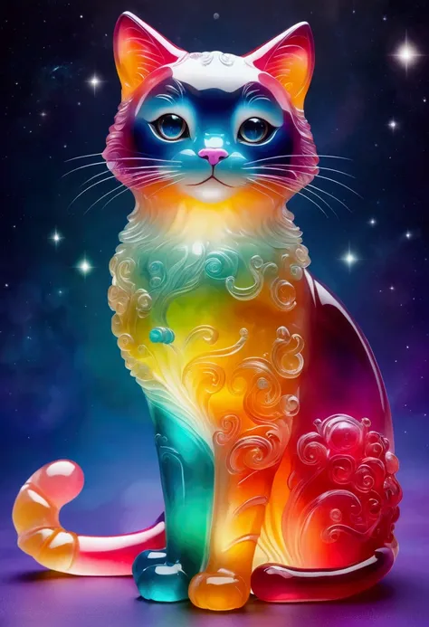 giant cat made of jelly, fantasy elements， colorful gradient (((masterpiece))), ((best quality)), ((intricate details)) (space b...