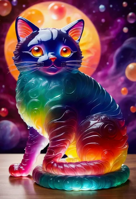 giant cat made of jelly, fantasy elements， colorful gradient (((masterpiece))), ((best quality)), ((intricate details)) (space b...