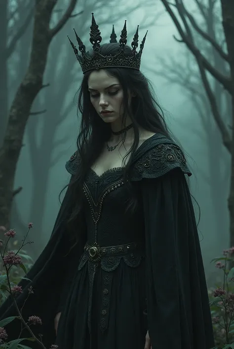 sad queen in dark fantasy style who doesn’t look straight 