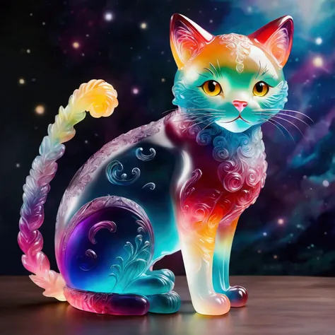 giant cat made of jelly, fantasy elements， colorful gradient (((masterpiece))), ((best quality)), ((intricate details)) (space b...