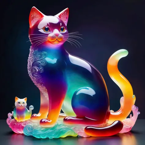 giant cat made of jelly, fantasy elements， colorful gradient (((masterpiece))), ((best quality)), ((intricate details)) (space b...