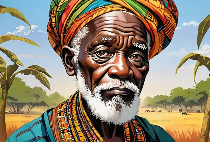 A 5 grandpa, look very sad
African (masterpiece best quality:1.2) delicate illustration ultra-detailed, illustrations, bright, colourful, 