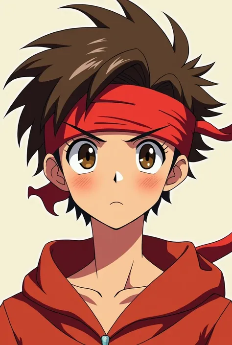 Brown haired anime boy with red bandage on his head
