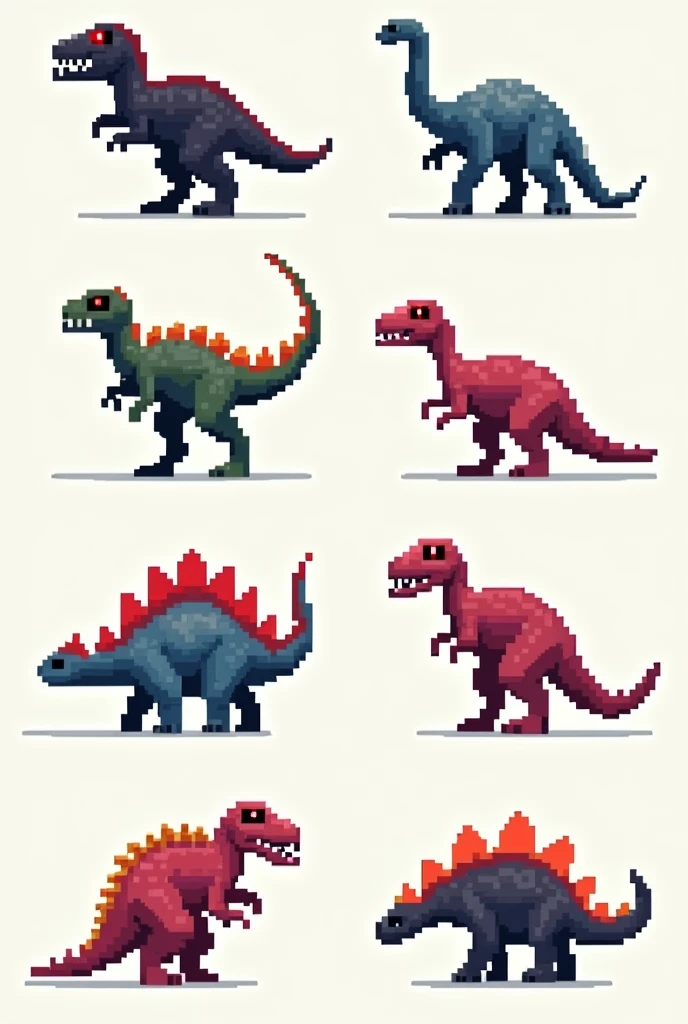 create a pixeleted body of  dinosaurs without eyes for my nfts and it has be be in pixels