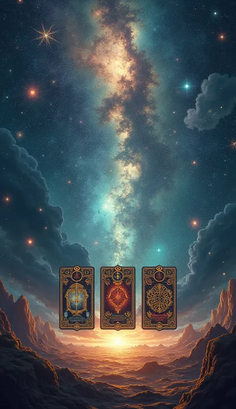 universe、Spectacular Background、Fortune-telling style、Three Tarot Cards、central、Side by side