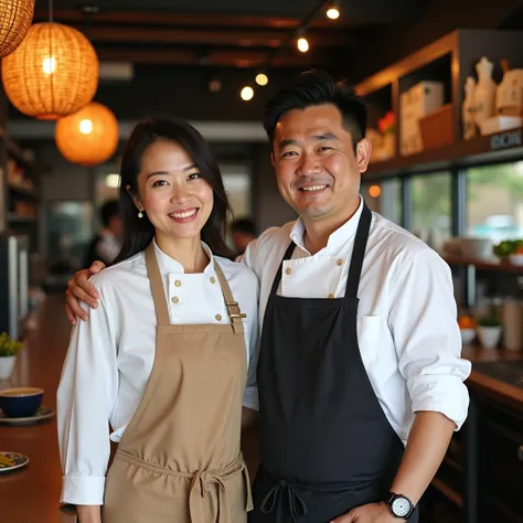 A Japanese couple who run a restaurant。Around 30 years old。