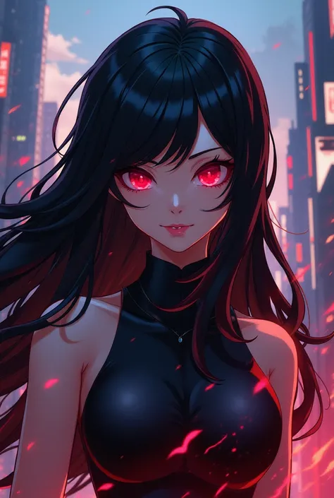 BNHA female black hair red eyes