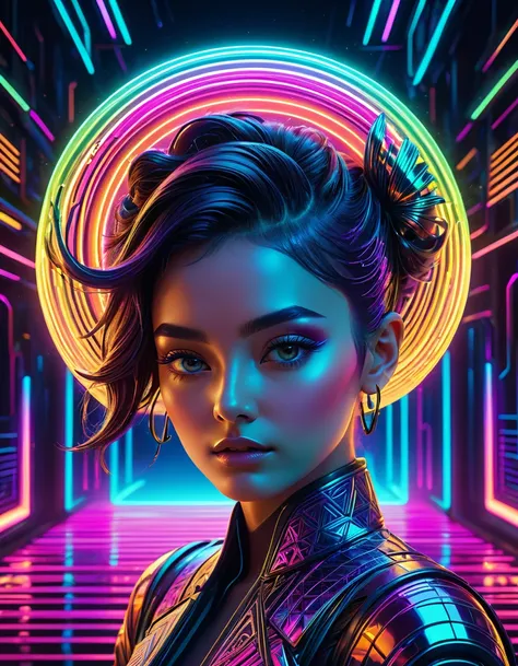 a futuristic neon art, gradient lighting, vibrant colors, shimmering, dynamic lighting effects, highly detailed, intricate patterns, cinematic composition, 8k, realistic, photorealistic, masterpiece, volumetric lighting, advanced post-processing, hyper-det...