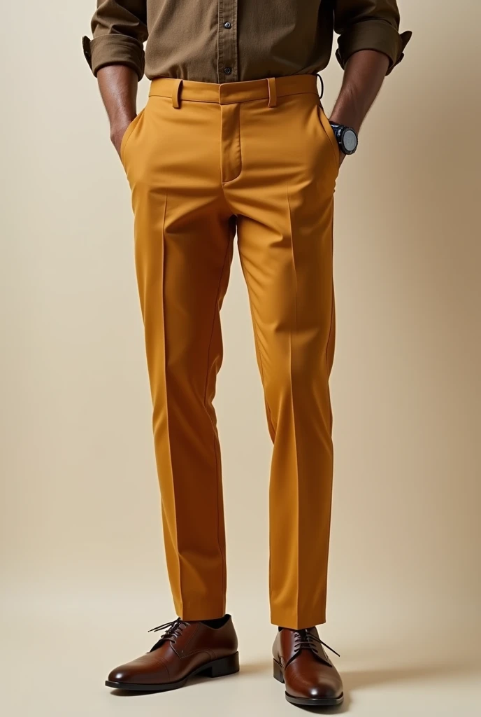 Mens Dark golden plain pant carrot fit from front