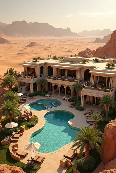 Desert with luxurious villa

