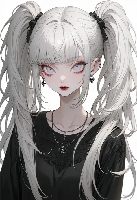 (highest quality,very detailed,high resolution:1.2),albino beauty，twin tails，heavy bangs，long eyelashes, casual clothing，cool lo...