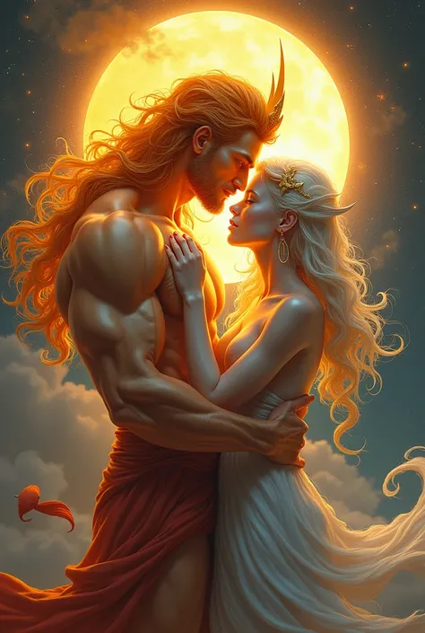 Two Male lovers - God of male muscular sun and God of male twink medium male body boy moon