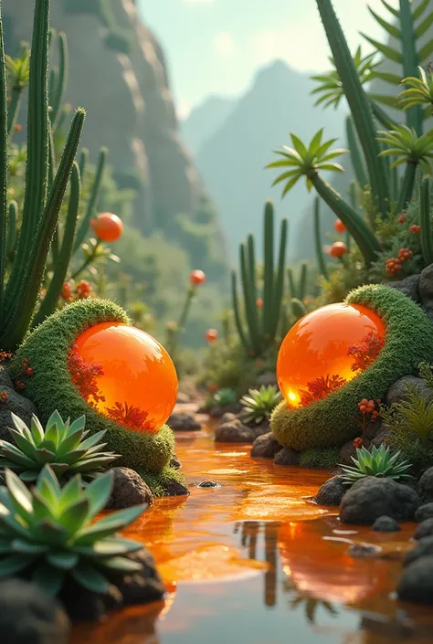 vegetation and succulents with orange gelatin inside