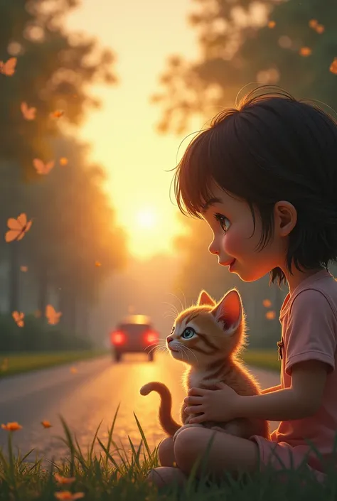 there was a cat i saw on the road she is a girl, she was looking for her mom, there was a girl that catch her on the road. i saw it and the girl looked at me i feel the butterfly on my stomach the way she smile. i across the road then the car hit me. goodb...