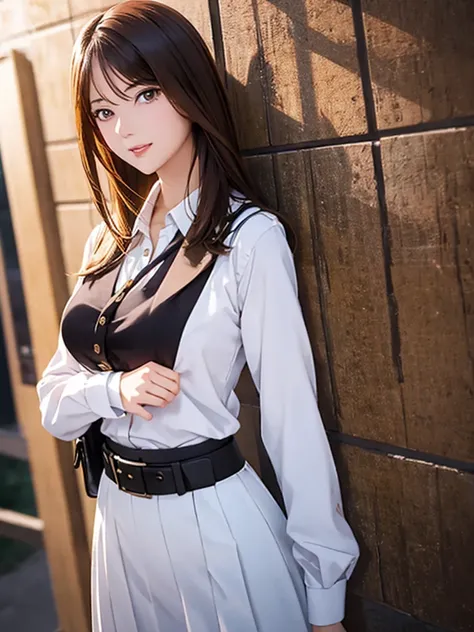 High resolution, 8k, Highest quality, detailed, Semi-realistic anime, 3D anime style, Smooth anime CG, One Girl, 20 year old Japanese woman, slim, Modeled, Shiny brown hair, detailedな顔, Beautiful and detailed, Glowing Skin, Hard Focus、Film Grain, Soft ligh...