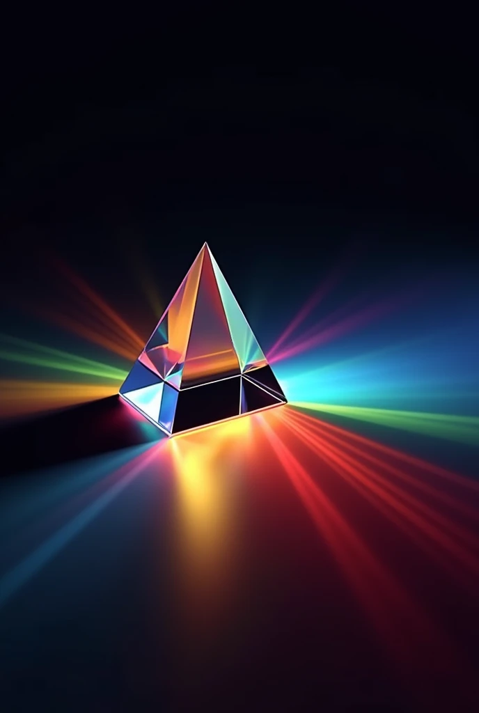 Prism exposed to light、A ray of light from the side、Geometric shapes、A rainbow of light emerges from the prism、Gradient Color、Pitch black background、Side Angle