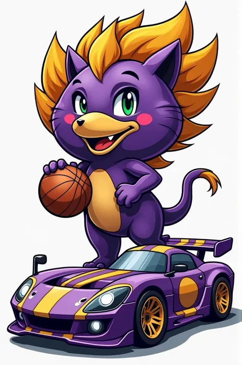 A mascot like for a World Cup that has a purple and yellow sports car and at the bottom in Spanish it says Heading to the 2025 Christ School Student Games and so more photos can be taken, I urgently need it