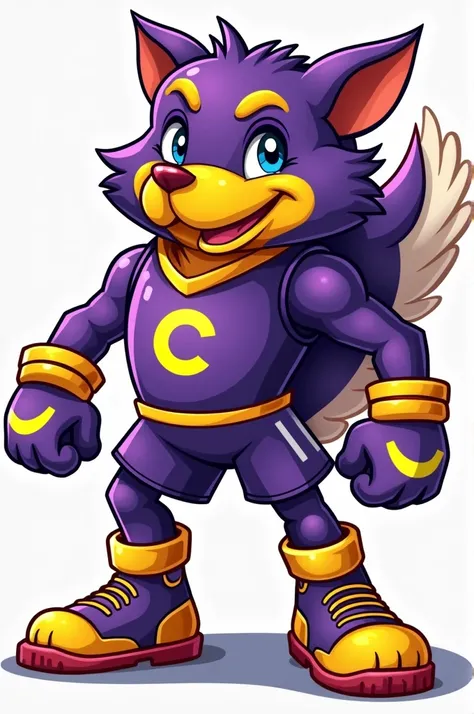 A mascot like for a World Cup that has a purple and yellow sports car and at the bottom in Spanish it says Heading to the 2025 Christ School Student Games and so more photos can be taken, I urgently need it