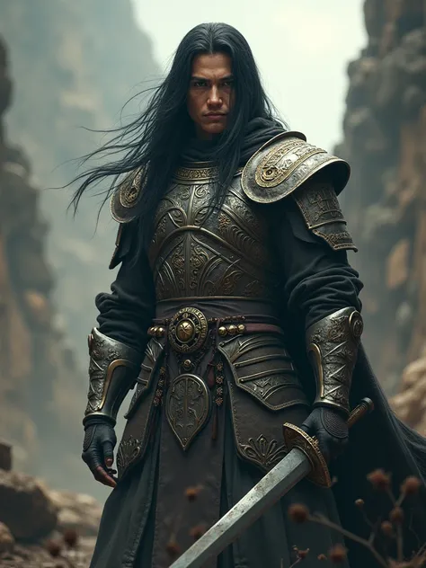 A warrior with armor and black hair 