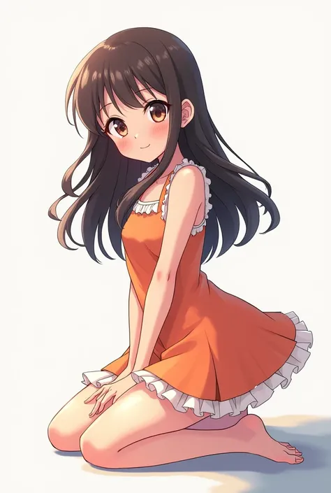 Anime girl in mini dress digs on her knee