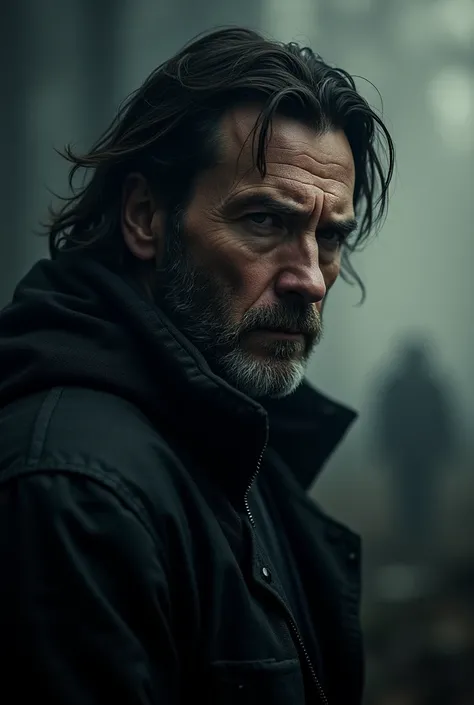 Please create an dark realistic wallpaper of John Murphy from the series " The 100 ".