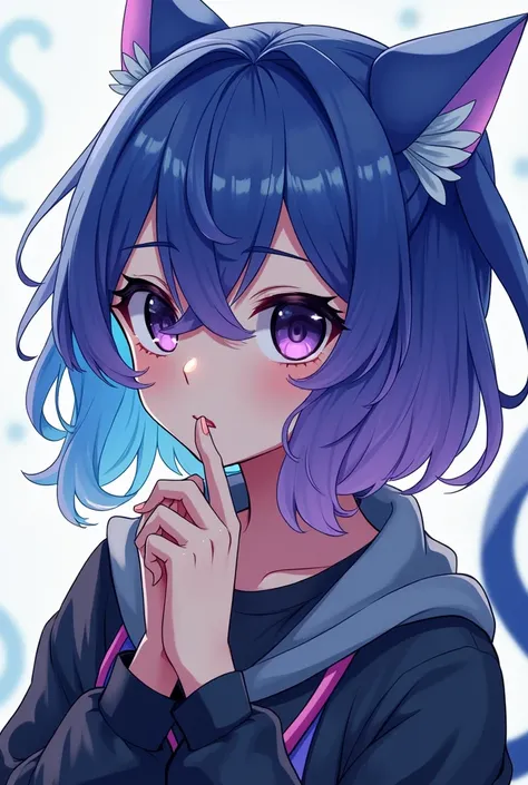 I created a 1 anime character with blue and purple hair and black eyes