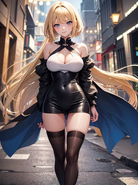 Anime style, super fine illustration, highly detailed, beautiful detailed, static representation, gentle expression, Neat feminine expression, 8k, dignified look, pretty & perfect 1girl with blonde straight short hair & blue eyes & a bright smile & big bre...