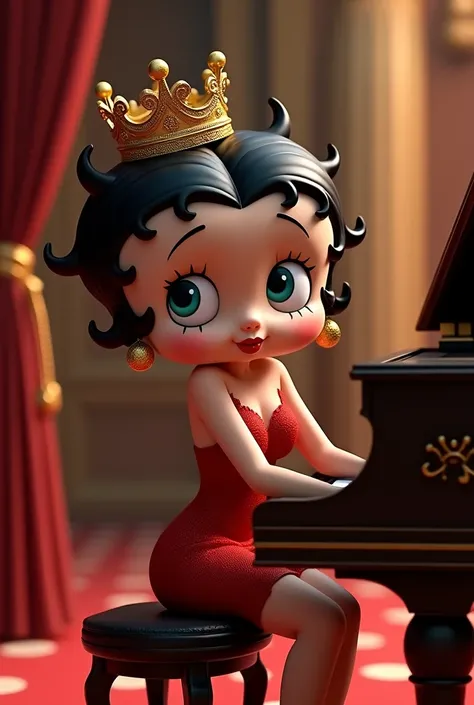 Bettyboop, Piano，Wearing a crown，stage