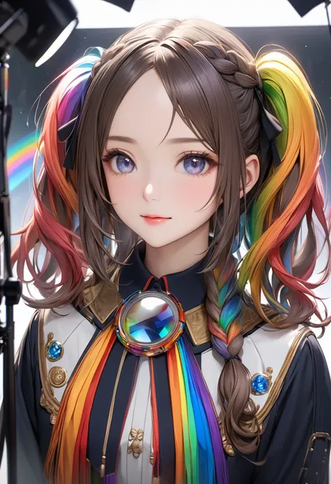 score_9, score_8_superior, score_7_superior,sauce_Beautiful girls、Behind the scenes, Put your mane in a braid, 完璧に織りsuperiorげられた、Symmetrical twintail, Blake Detailed and realistic mane texture, Shining with transparent rainbow colors, A scene that brings o...