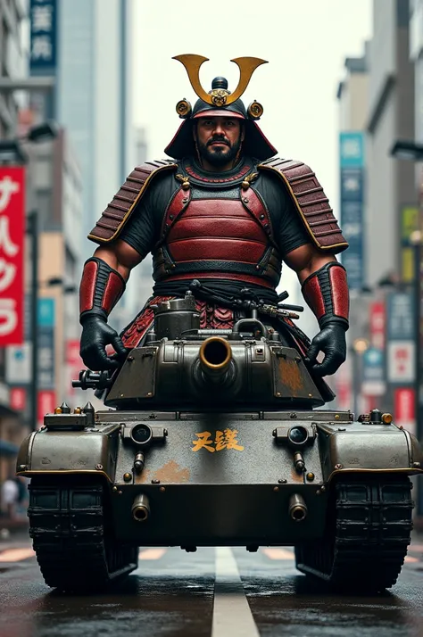 200kg samurai fighter on tank in Tokyo