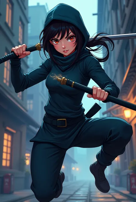 drawing a ninja girl in an animated style



