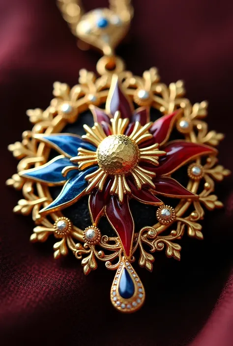 unique and unisex jewelry piece would be a filipino traditional jewelry set with intricate gold filigree detailing. It features the elements pf the philippine flag the 8 rayed sun adn three stars as well as colors red and blue mixed with gold as the center...